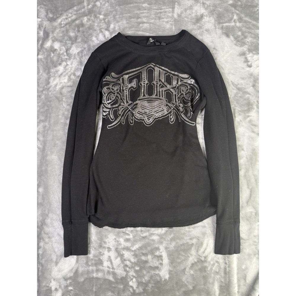 2000's Henley Fox Racing Shirt Large Black Long Sleeve Logo Motocross Y2K